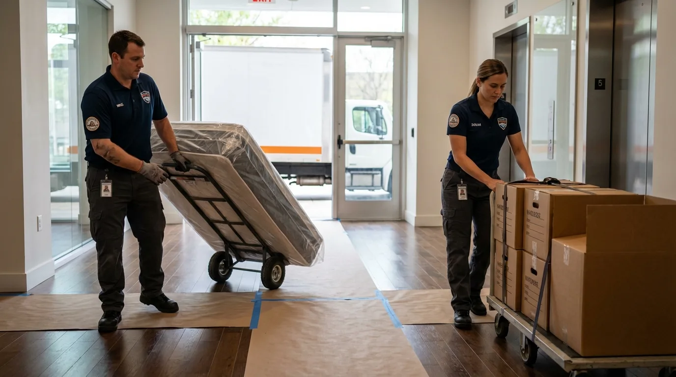Professional apartment movers loading elevator in Dannemora, NY